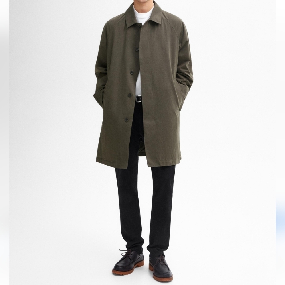 Zara Short Cotton Trench Car Coat Jacket Chocolate Brown Men's Size XL - Picture 2 of 14